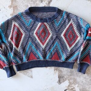 Handknit Geometric Patterned Sweater - Multicolor